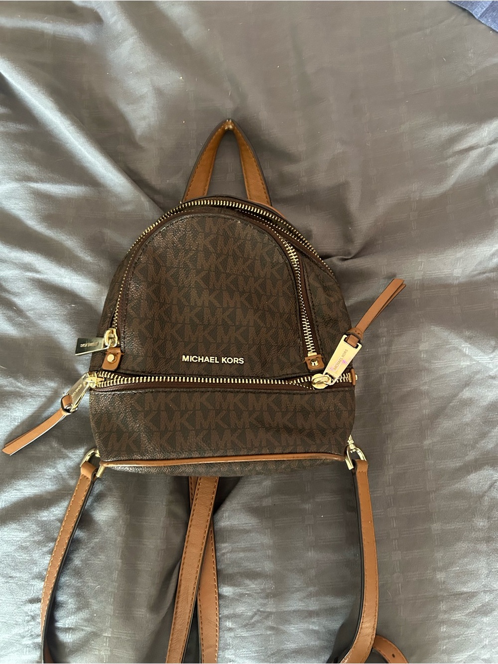 Michael Kors Brown Logo Mini Backpack with Gold Hardware